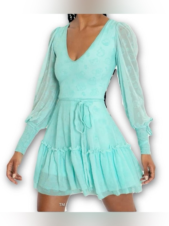 Blackmilk Dresses & Skirts - Blackmilk Nintendo Animal Crossing Mint Aqua V-Neck Sheer Sleeve Mini Dress